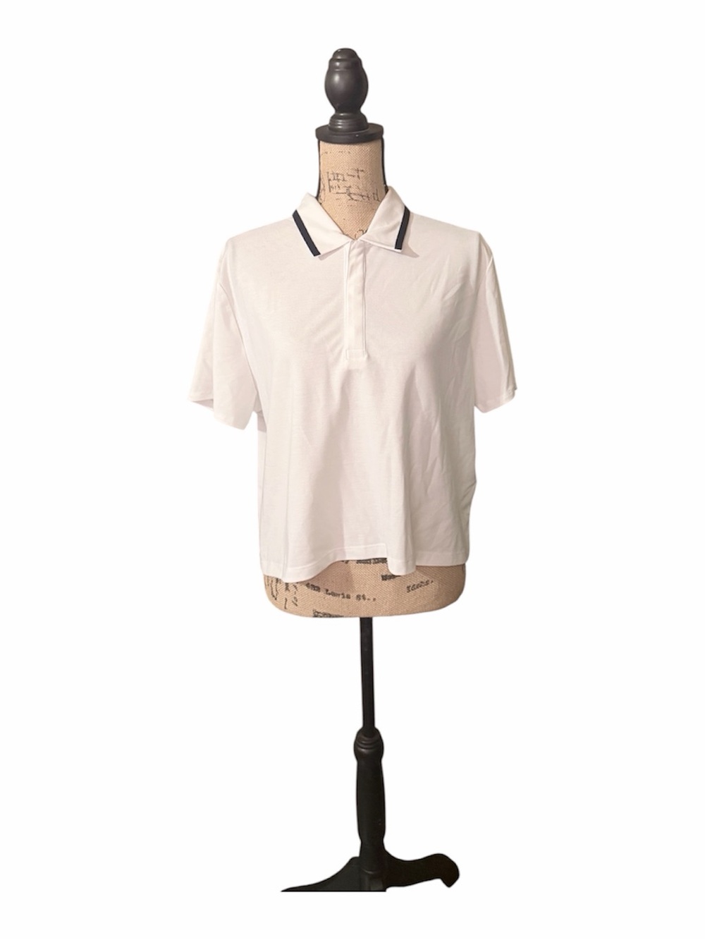 all in motion White Polo Cropped Top with Navy Trim